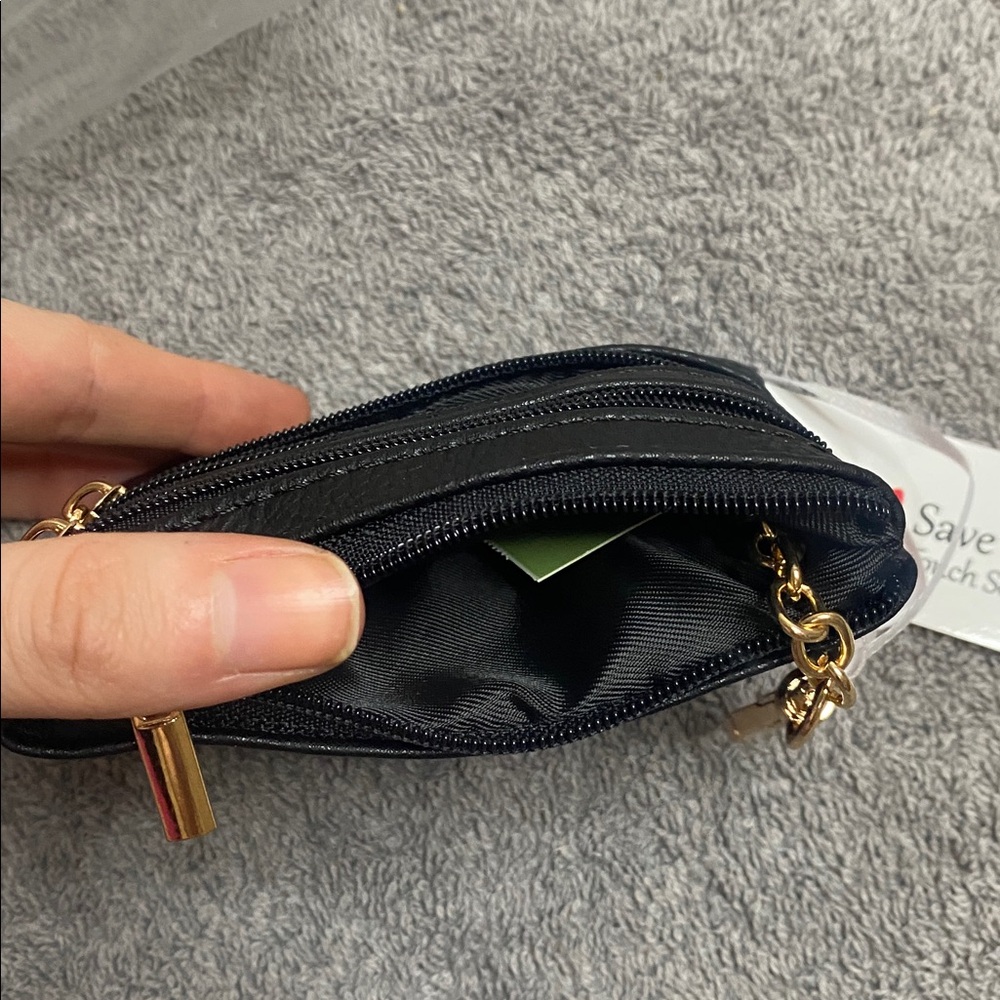🪼Black wallet with gold details and 3 zipper spots and a pouch on the back! - Picture 4 of 5